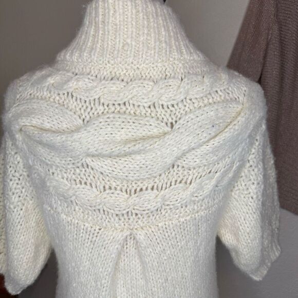 Free People Ivory Chunky Cable Knit Short Sleeve Long Sweater Size S Boho - Picture 8 of 15